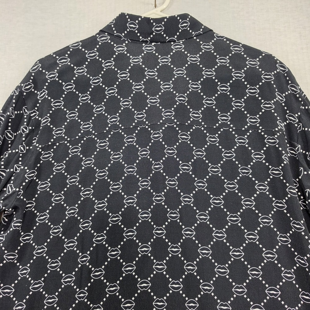 Markus Lupfer Black Lip Print Long Sleeve Top Size 6 Blouse Button Up Pop Art - Picture 11 of 12